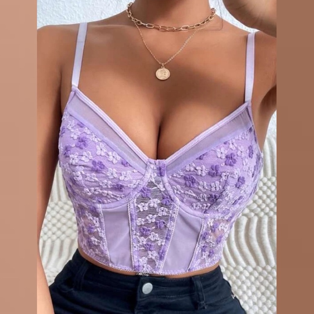 Lilac Floral Lace Crop Bralette